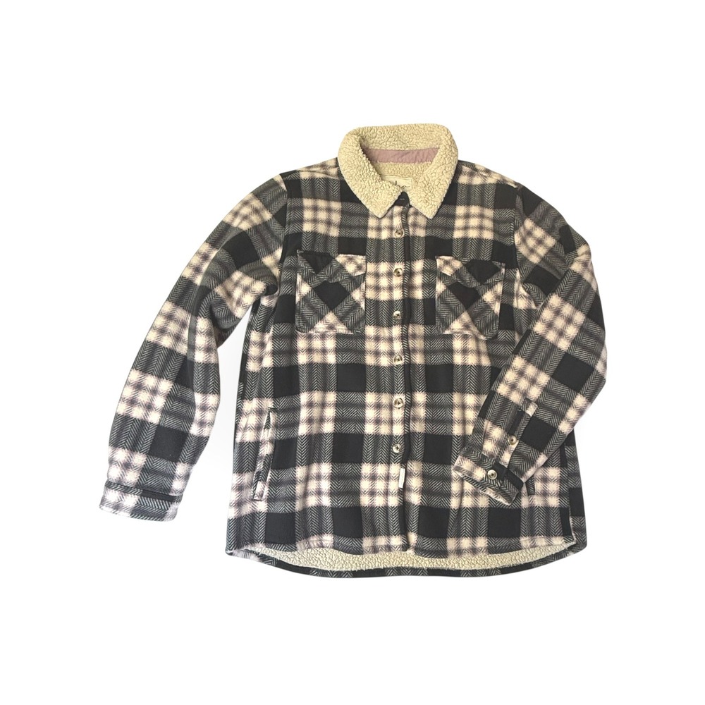Soho Threads Plaid Sherpa‎ Lined Shirt Jacket Flannel Sherpa Collar XXL Hipster